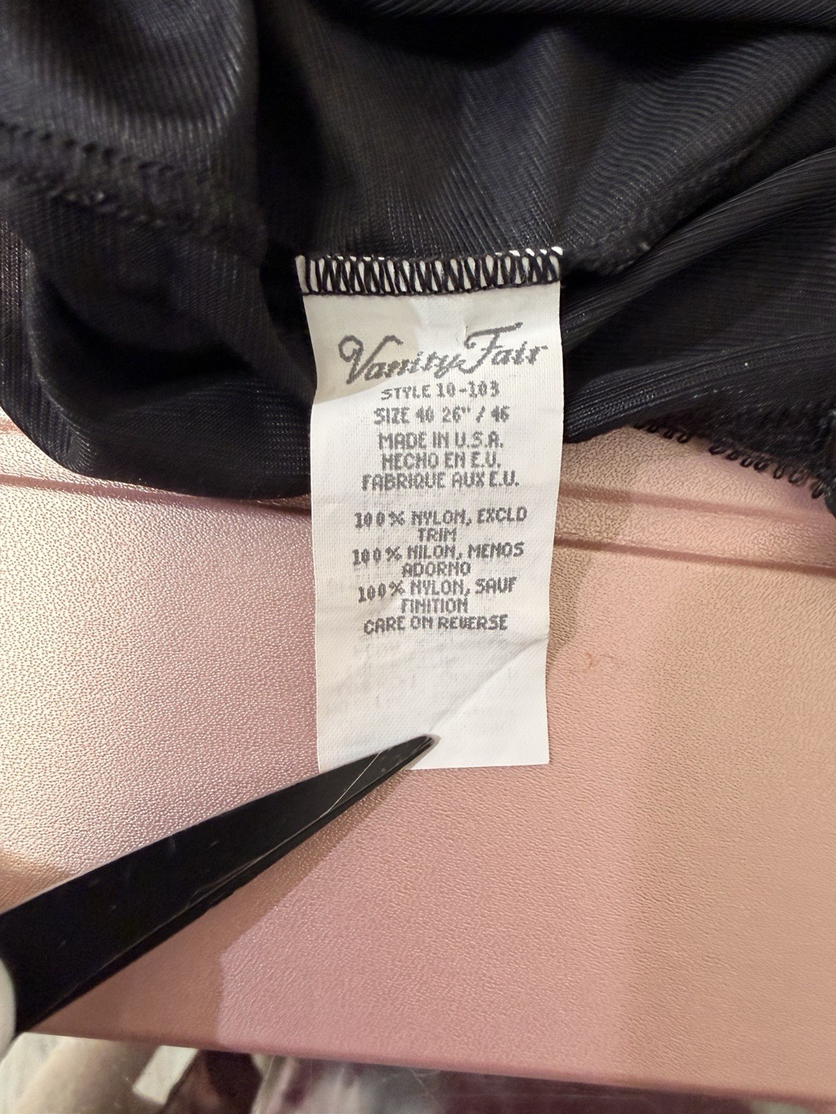 Vanity Fair Sz 40 Full Slip Dress Nylon Lace Black 26″ / 46 Style 10-103 Vintage