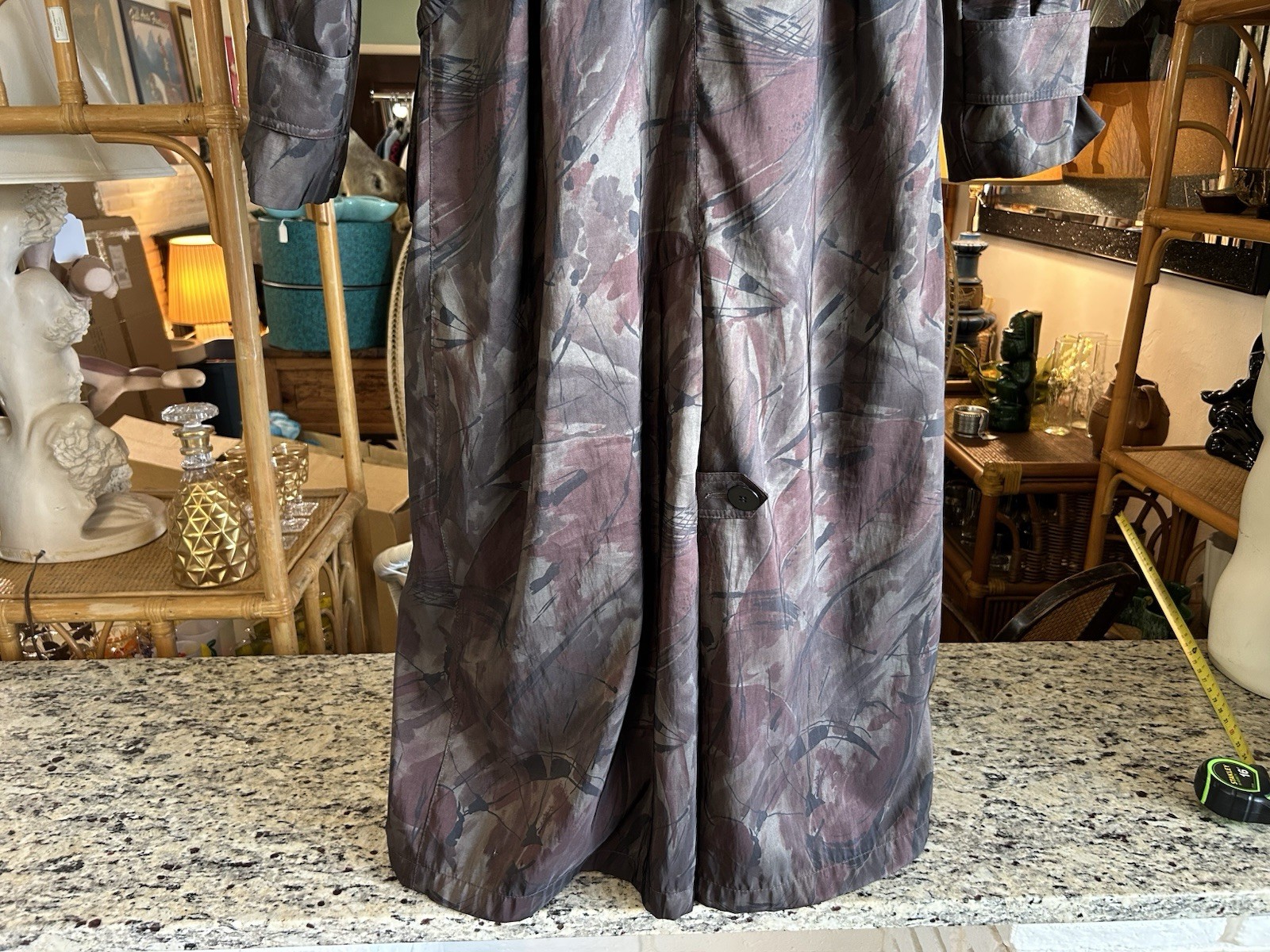 Vintage 90s London Fog Women’s 6 Abstract City Camouflage Trench Coat Wool Lined