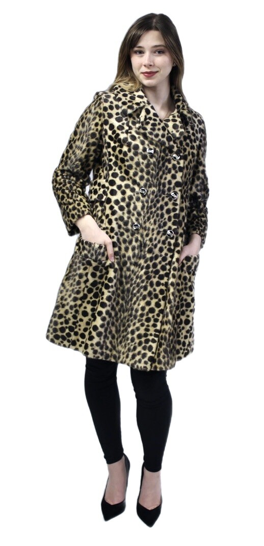 VTG 60s Russell Taylor Leopard Faux Fur Coat La France Safari M/L Mob Wife