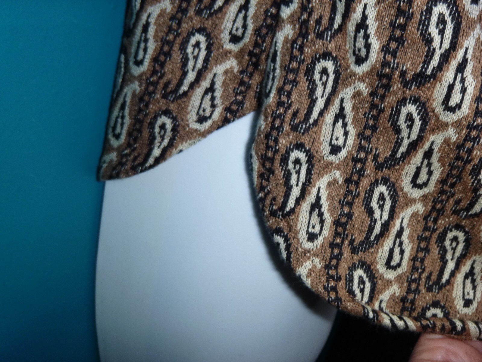 NOS Vtg 60s Stylecraft Cotton Knit Top Brown Black Paisley Sz M/L DEADSTOCK