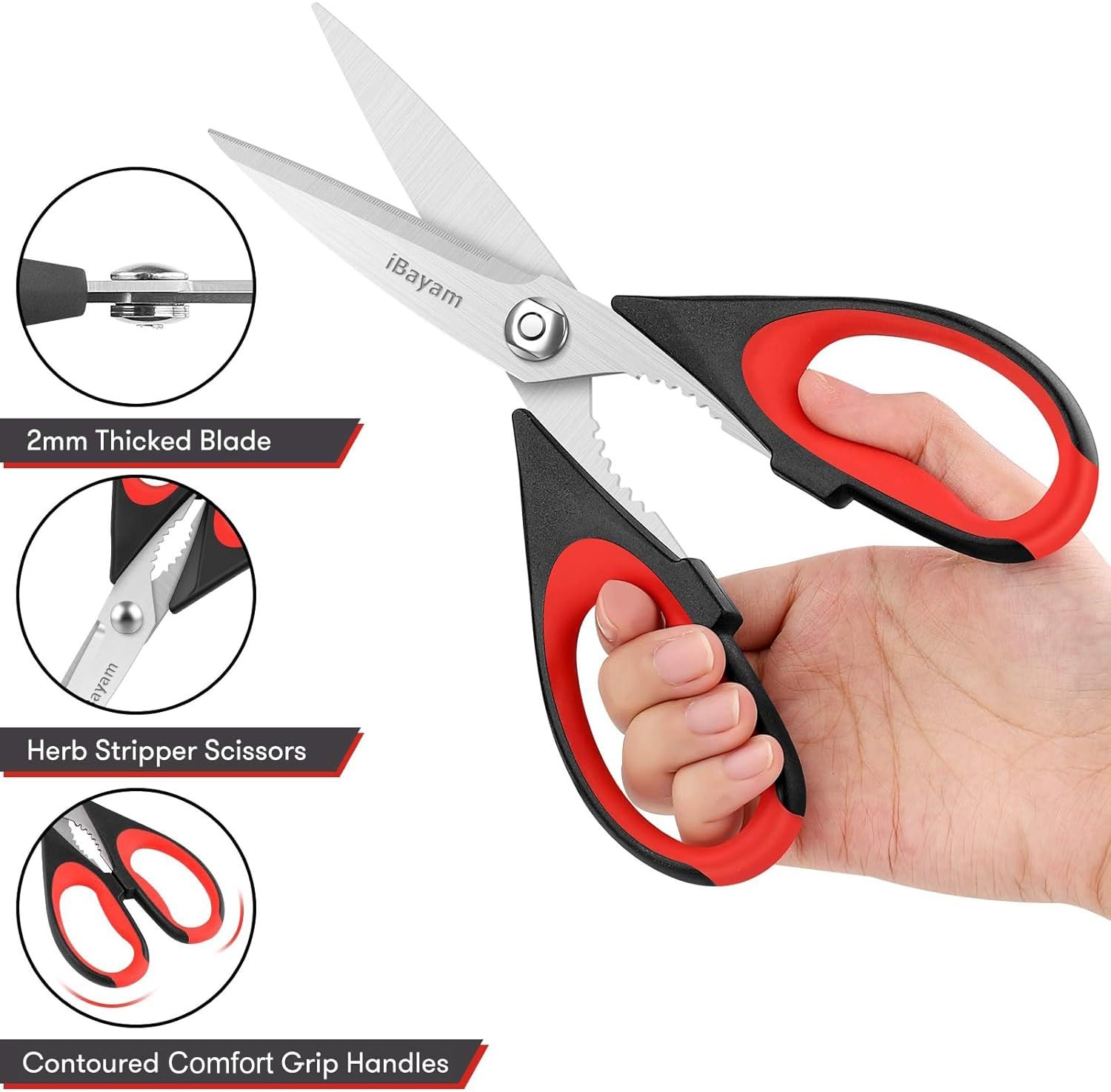 iBayam 3-Pack 8.5″Kitchen Scissors All Purpose Heavy Duty with Protective Sheath