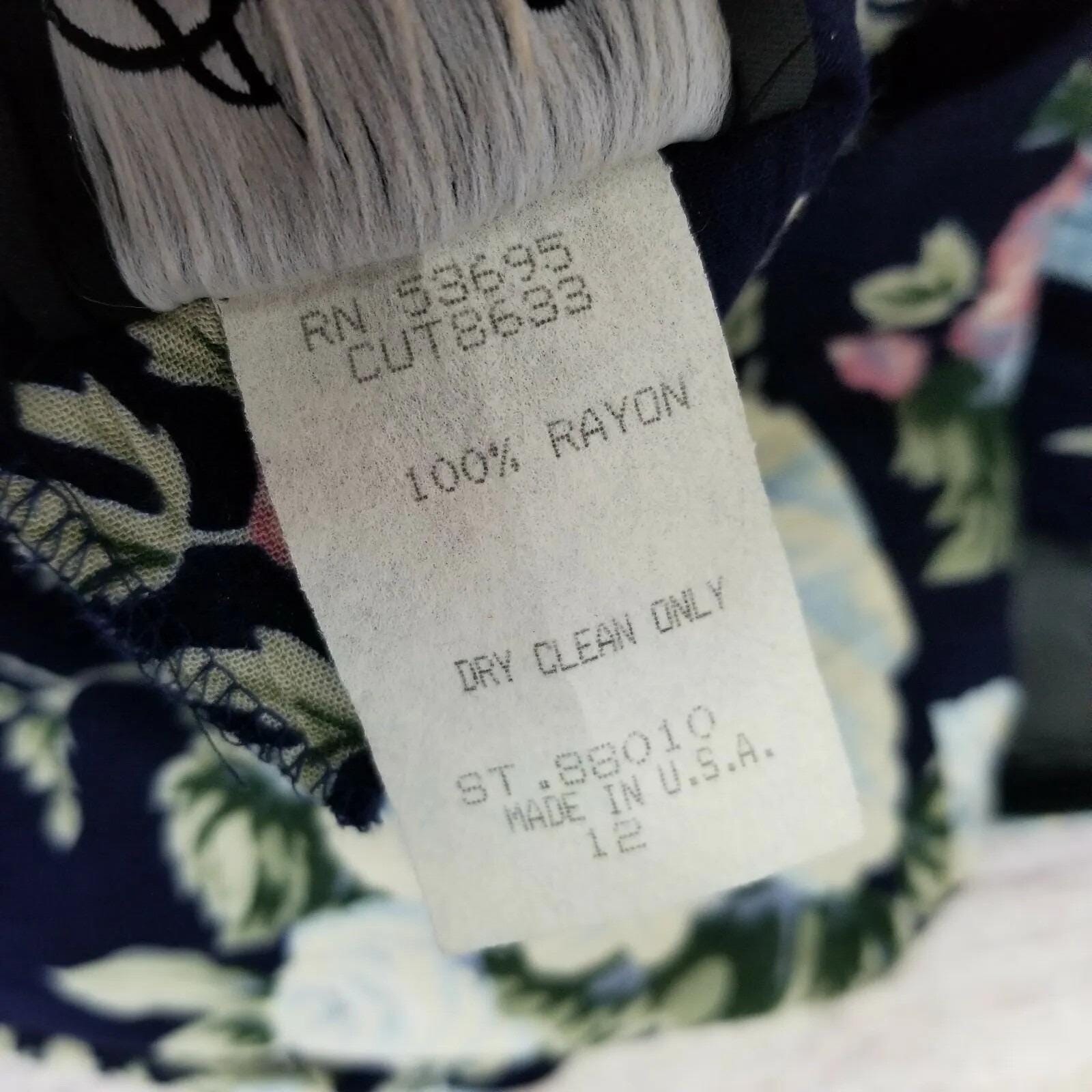 Vintage 90s Ansley Navy Blue Floral Maxi Dress Rayon Pleated Skirt Belted USA 12