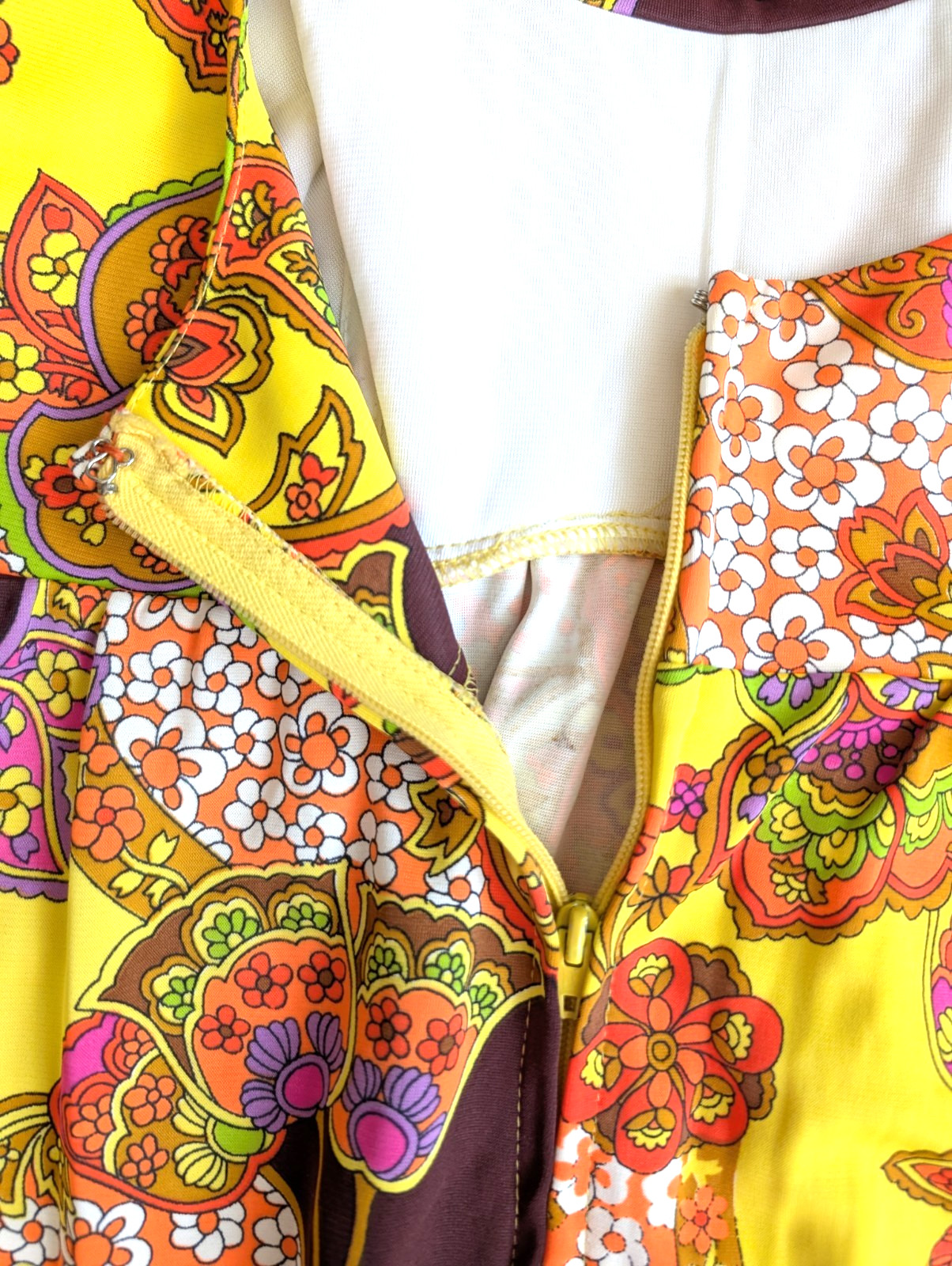 Vtg 70s Catalina Maxi Dress Psychedelic Mod Print Resort Wear XS Built-In Bra