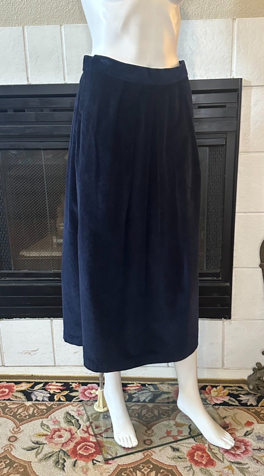 Vtg Calvin Klein Blue Corduroy Straight Below Knee Skirt Slit size 12