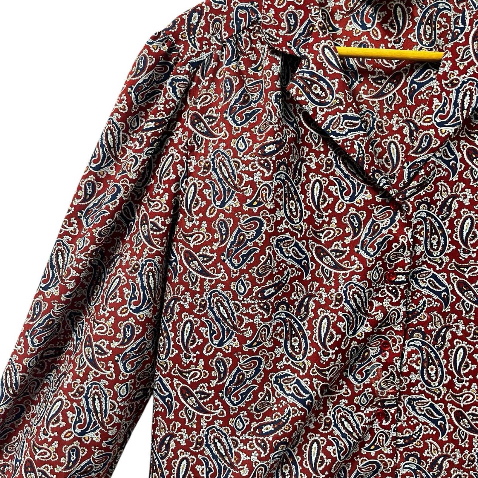 Vintage 70s Ship’n Shore Inner Visions Blouse Red Paisley XL Button Front Retro