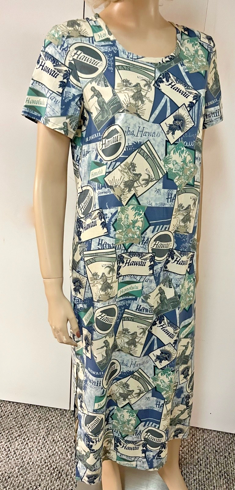 Vintage 1960s Hilo Hattie Hawaiian Cotton Muu Muu Dress Small Bust to 38