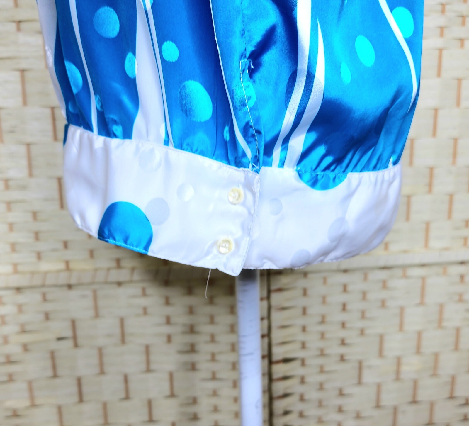 Vintage 80s Stuart Land Blue & White Satin Top Size 12