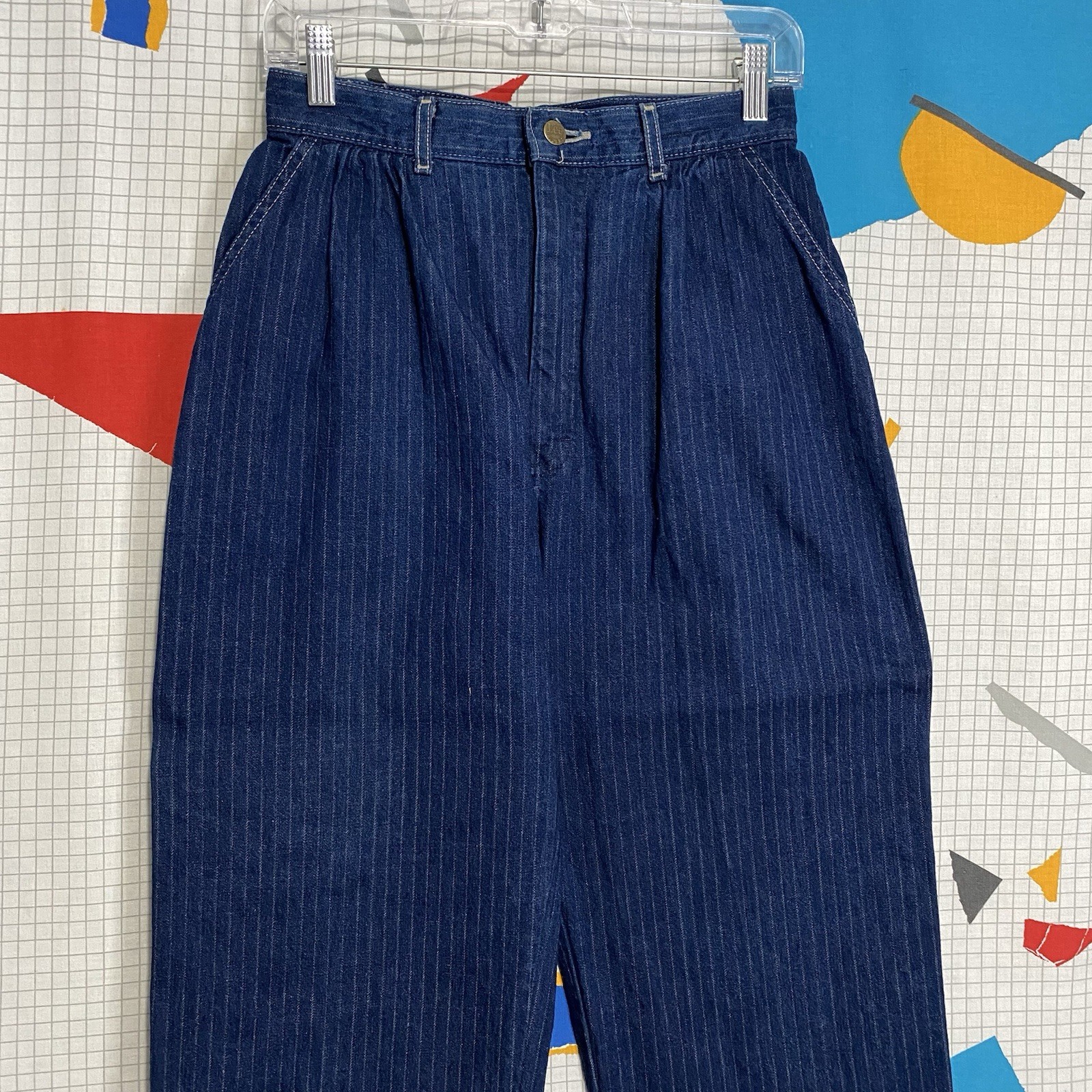 Vintage 70s Lee Jeans Pinstripe Pleated 27×29 High Waist Mom Talon Zipper USA