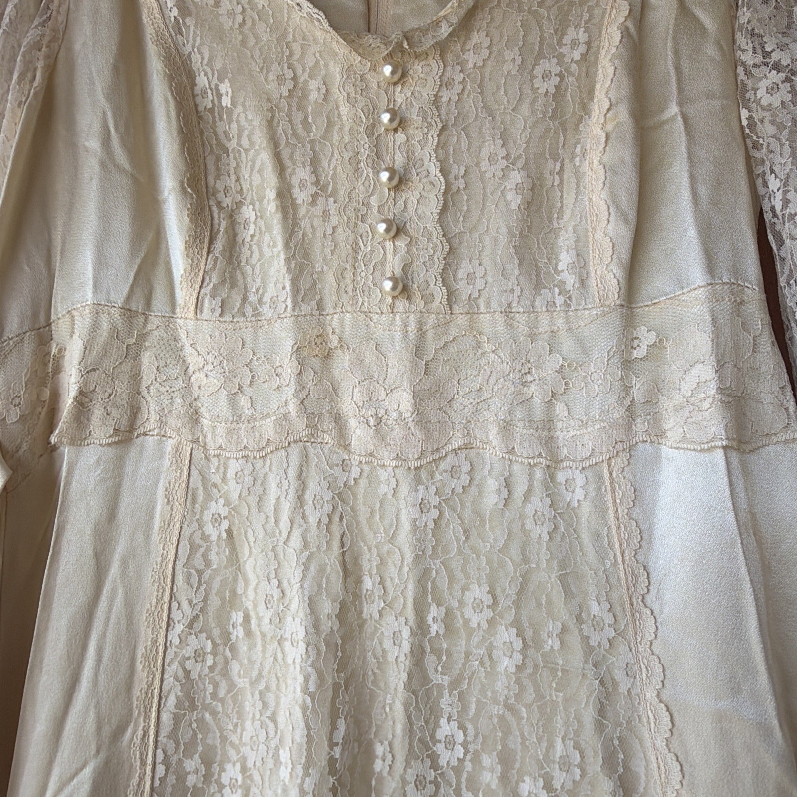 Vintage 1970’s Gunne Sax Satin & Lace DRESS GOWN Prairie Boho Style Size 11