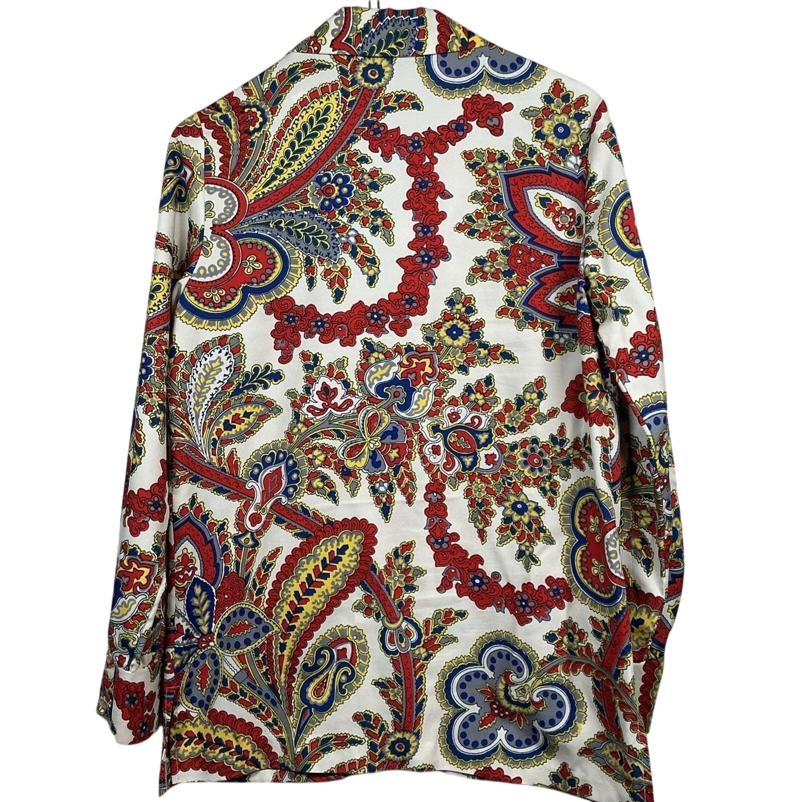 Vintage Gammon Paisley Button Down Blouse Red Blue Yellow Size 12 Long Sleeve