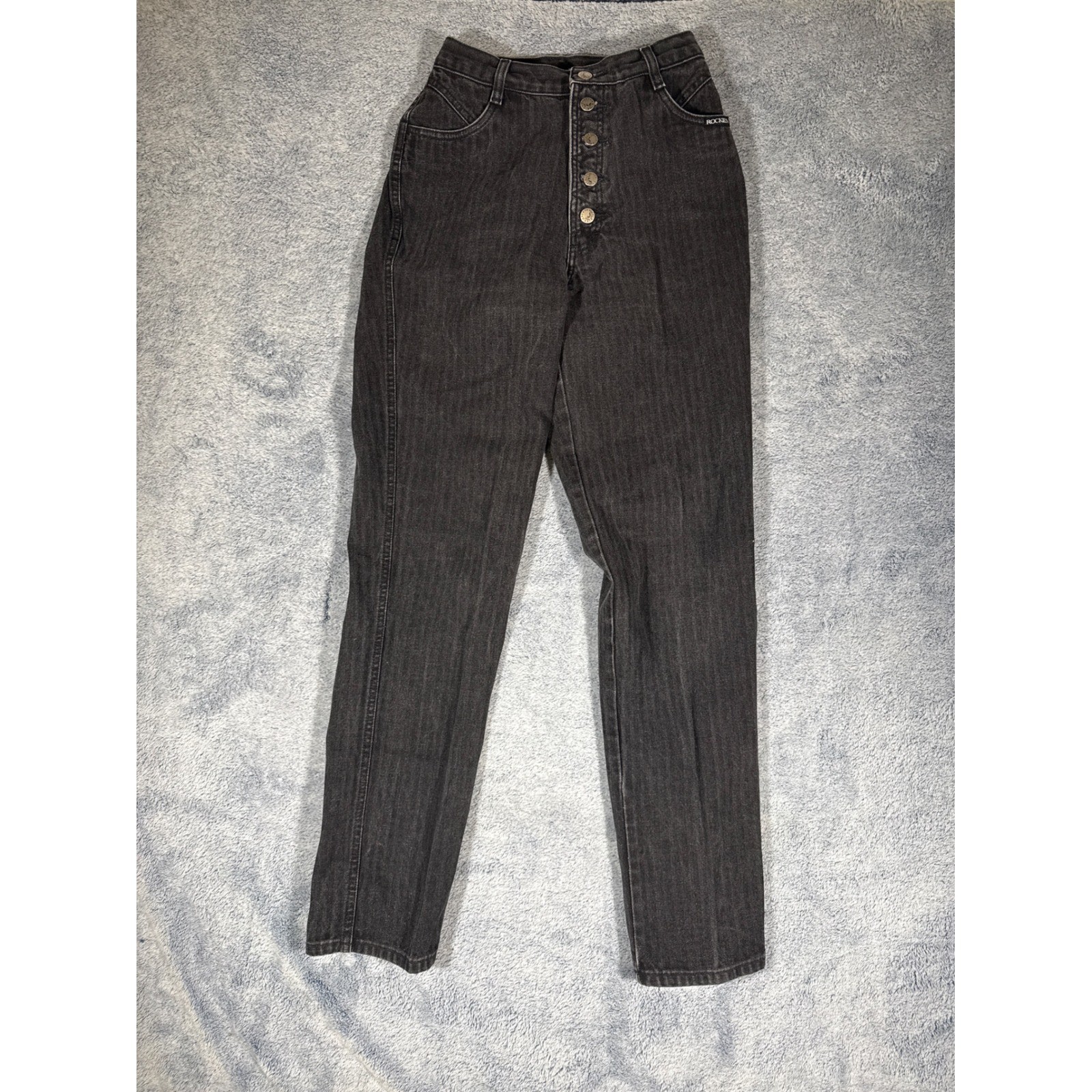 Vintage Rockies High Waisted Button Fly Black Western Jeans 29/9 1226216