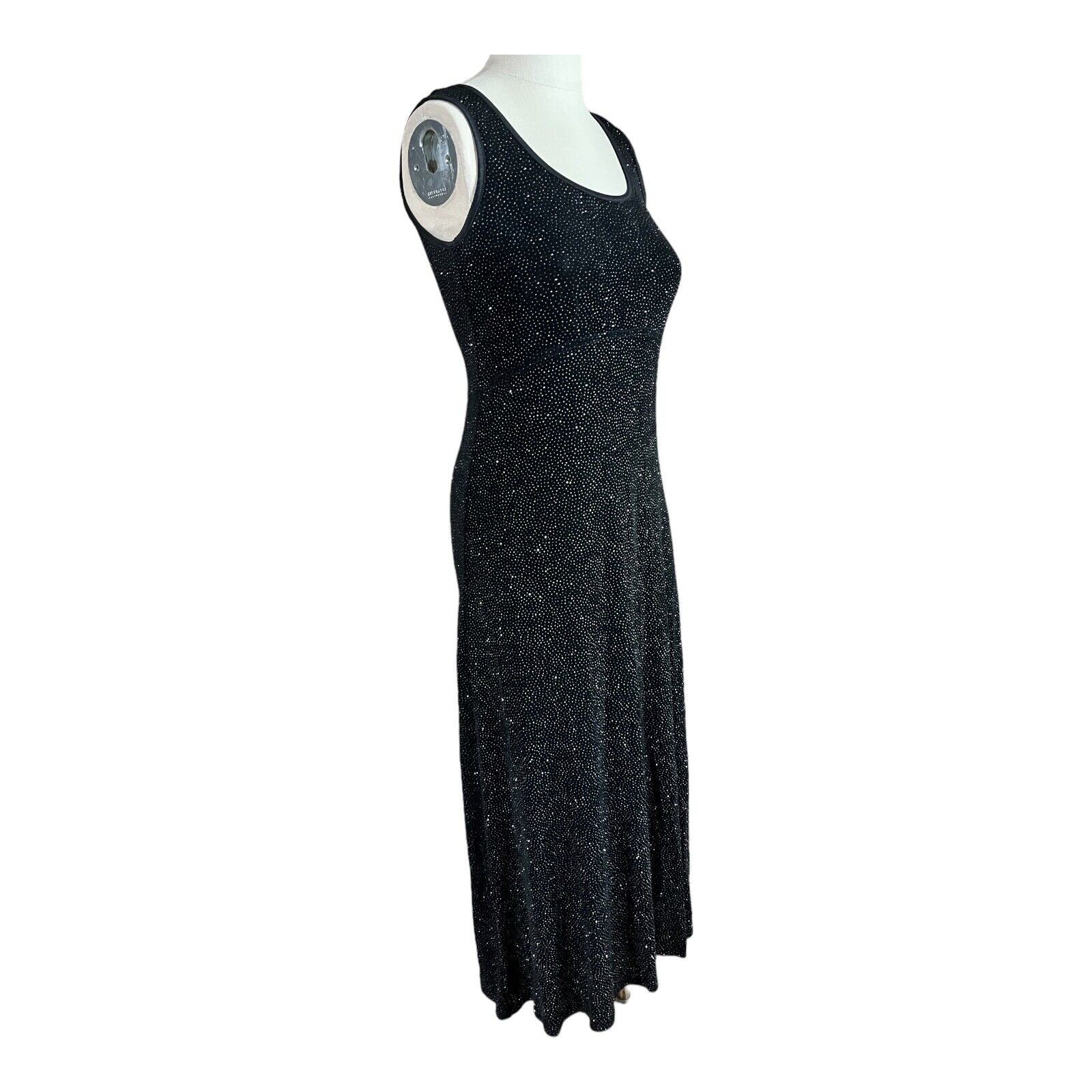Vintage Miss Ashlee Black Glitter Maxi Dress Sleeveless Long Gown WOMEN’S SMALL
