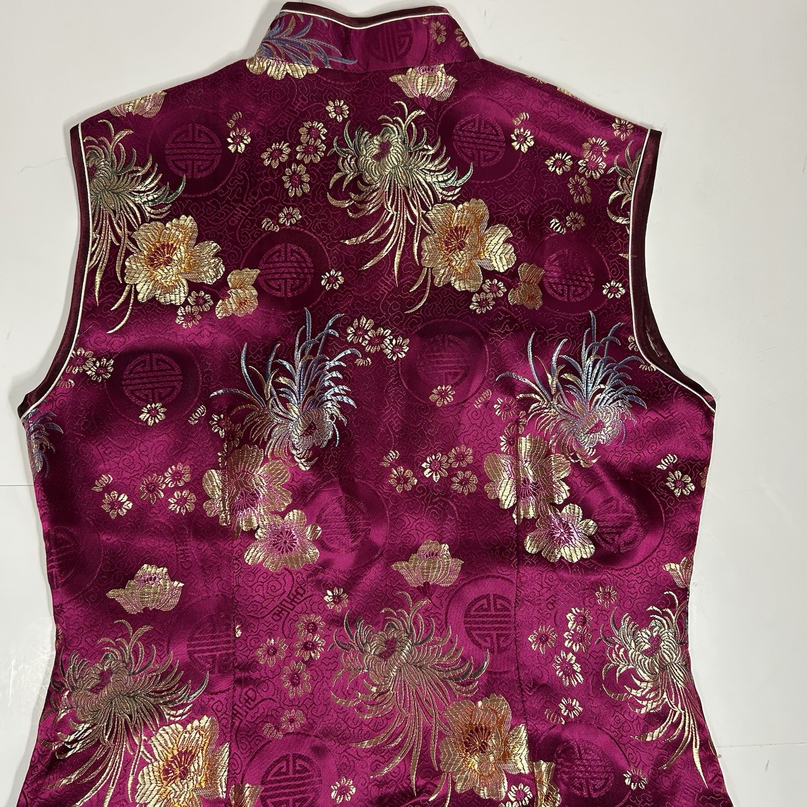 Vtg YHSK Yue He Shi Lu Women Chinese Mandarin Collar Dress Floral Fuchsia Sz L