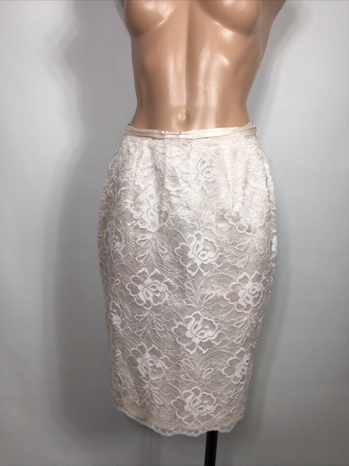 VTG 80s Lace Blush Pink Suit Skirt Pouf Sleeve Jacket Wedding Party DRESS P 6