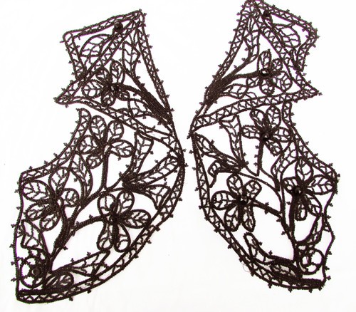 Genuine antique beaded bodice applique jet black beads on cord Victorian as is