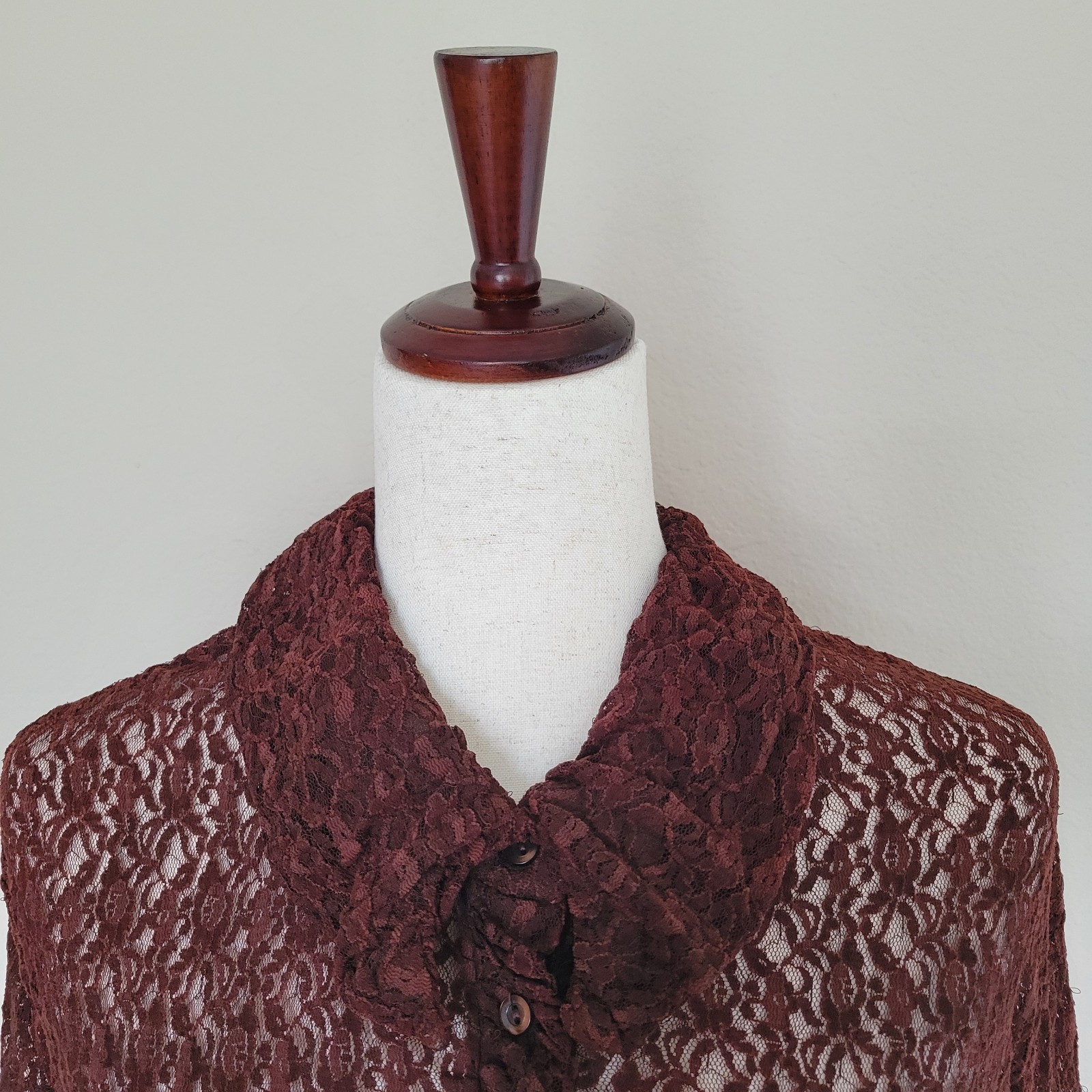 Vtg 70s Mesh Sheer Shirt Dress Size S Dark Romantic Ruffle Collar READ Vamp Goth