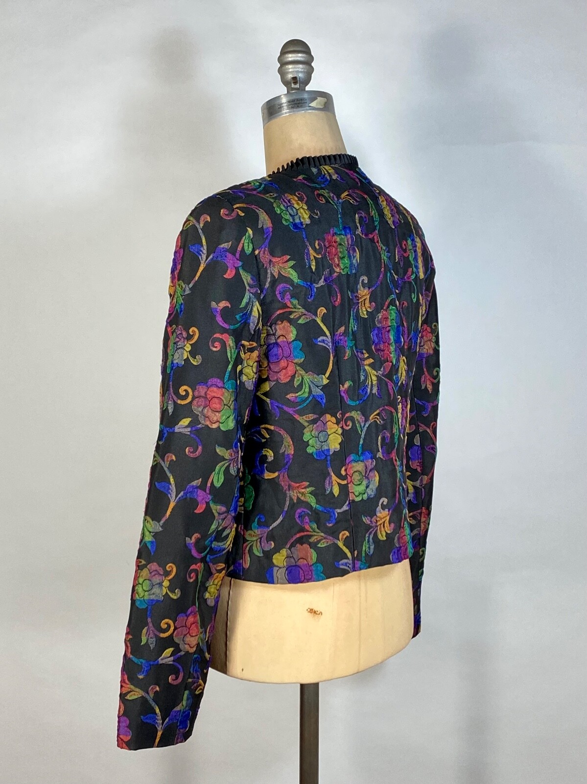 Vintage 1980’s-1990’s rainbow-check-floral print waspy preppy jacket DON CASTER