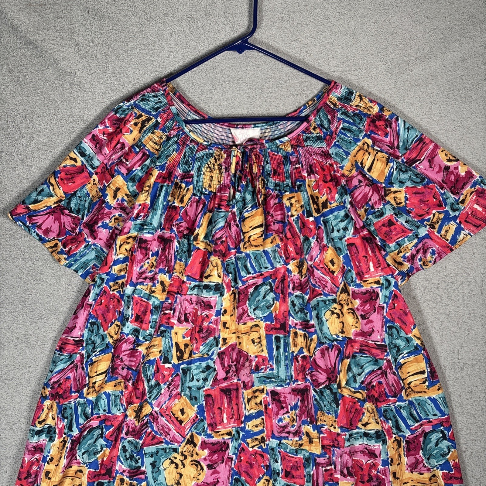 Just For Women Vintage 3X Muu Muu House Dress Pink Blue Abstract Floral USA