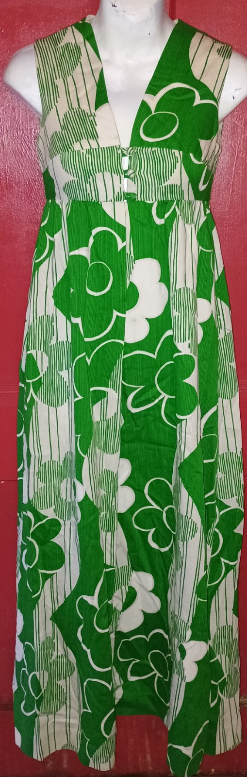 Vintage 60s Nalii Honolulu Hawaiian Maxi Dress Flower Power Hippy Mod