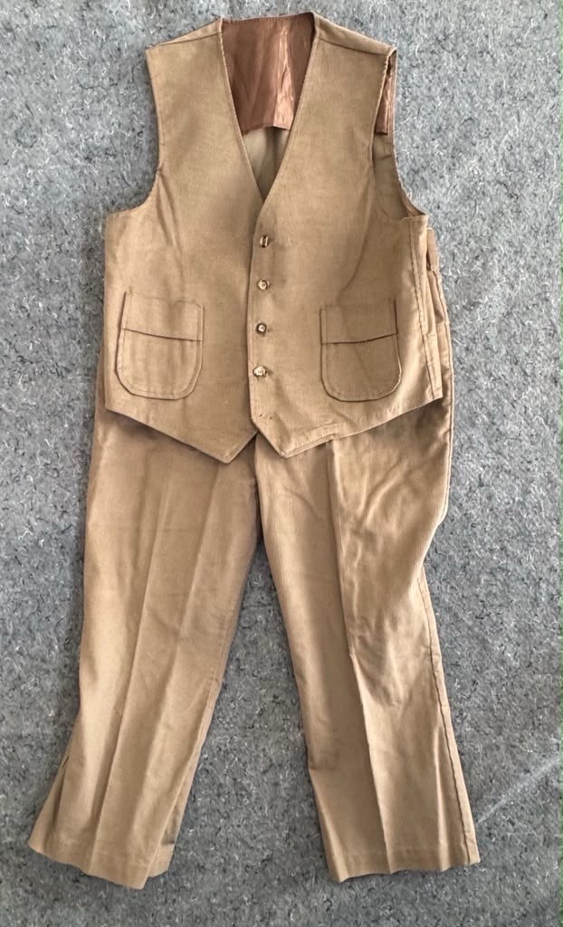 Vintage Harris Slacks Corduroy 2 Piece Set Vest Pants Tan 70s 80s Suit Mens M L