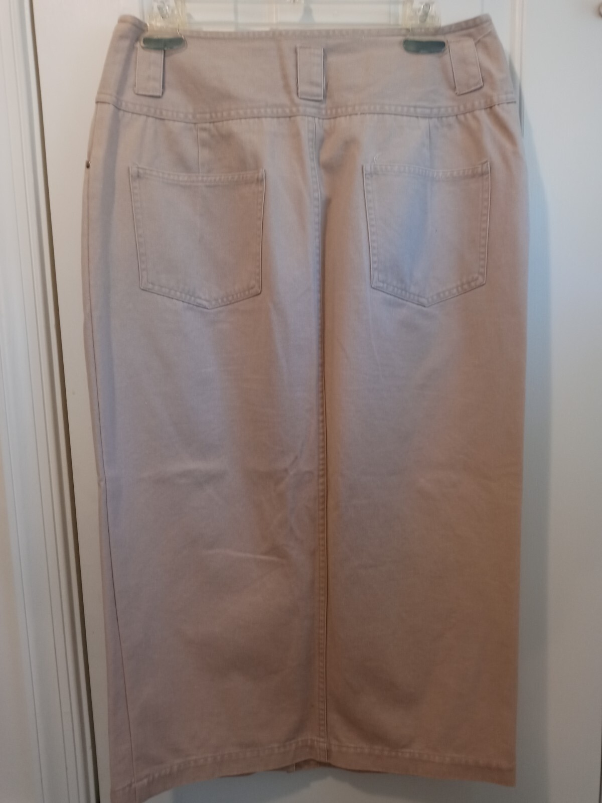 Forenza Women’s Size 14 Front Snap Long Beige Denim Skirt 100% Cotton Vintage