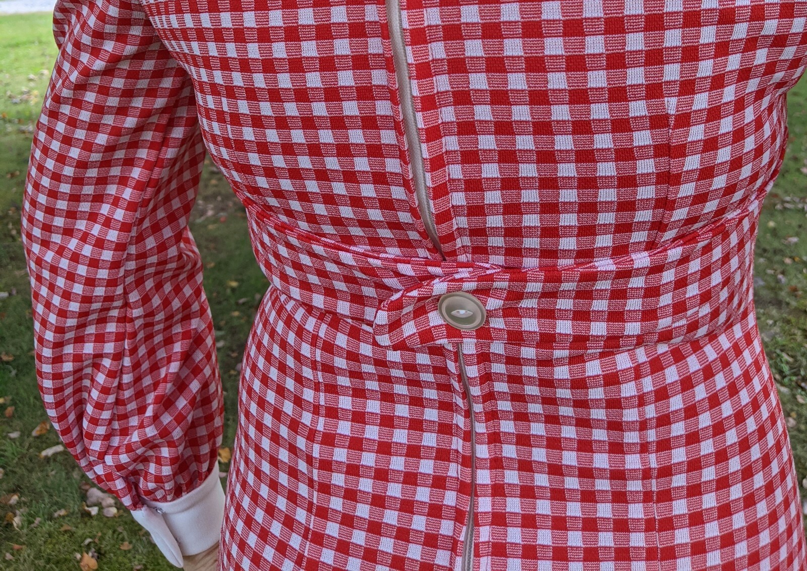Vintage 1970s Primitive Country Cottagecore Dress Red Check Gingham Sz S