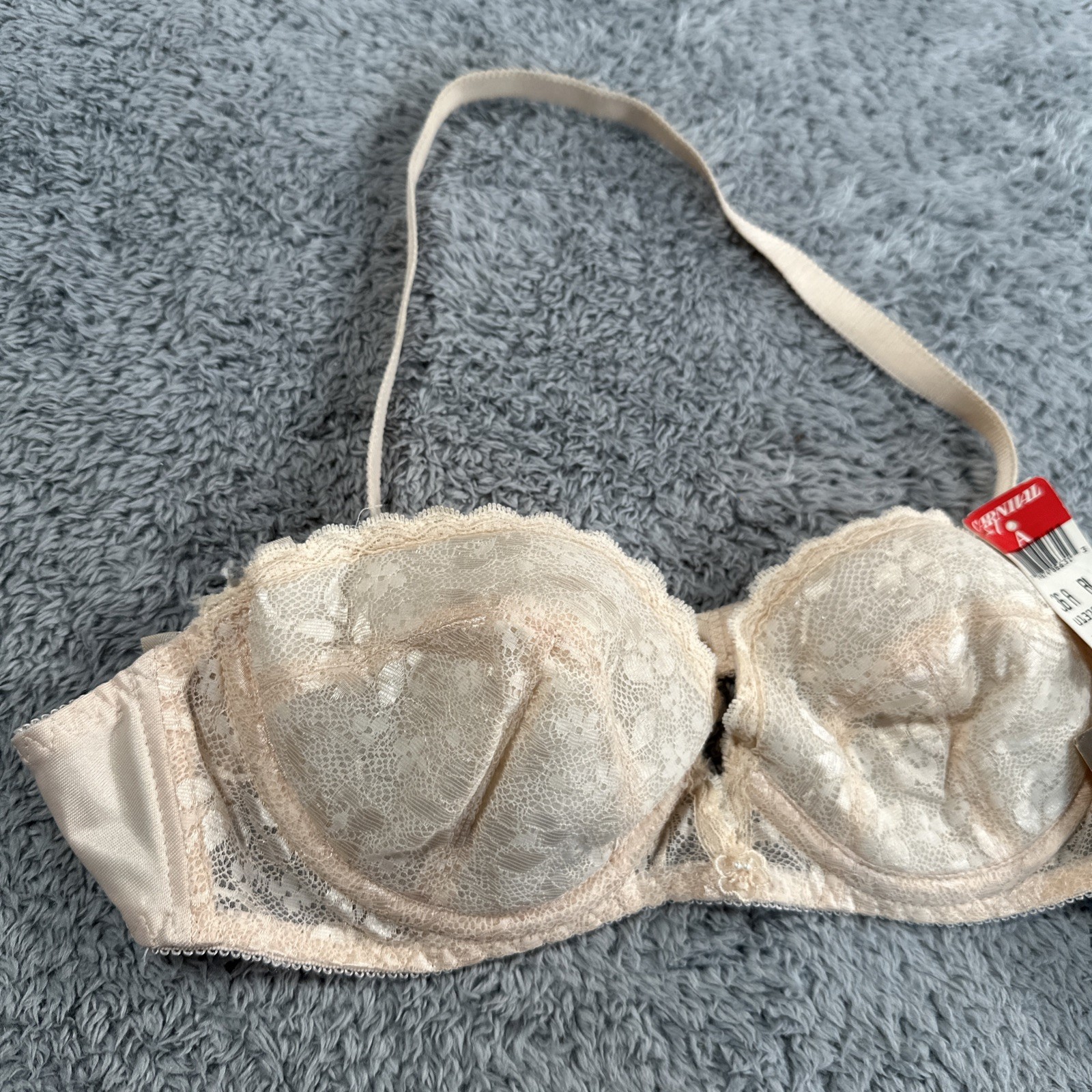 Vintage Carnival Bra – 36 A The Push Up Lace Nylon Beige 1970s Pearls