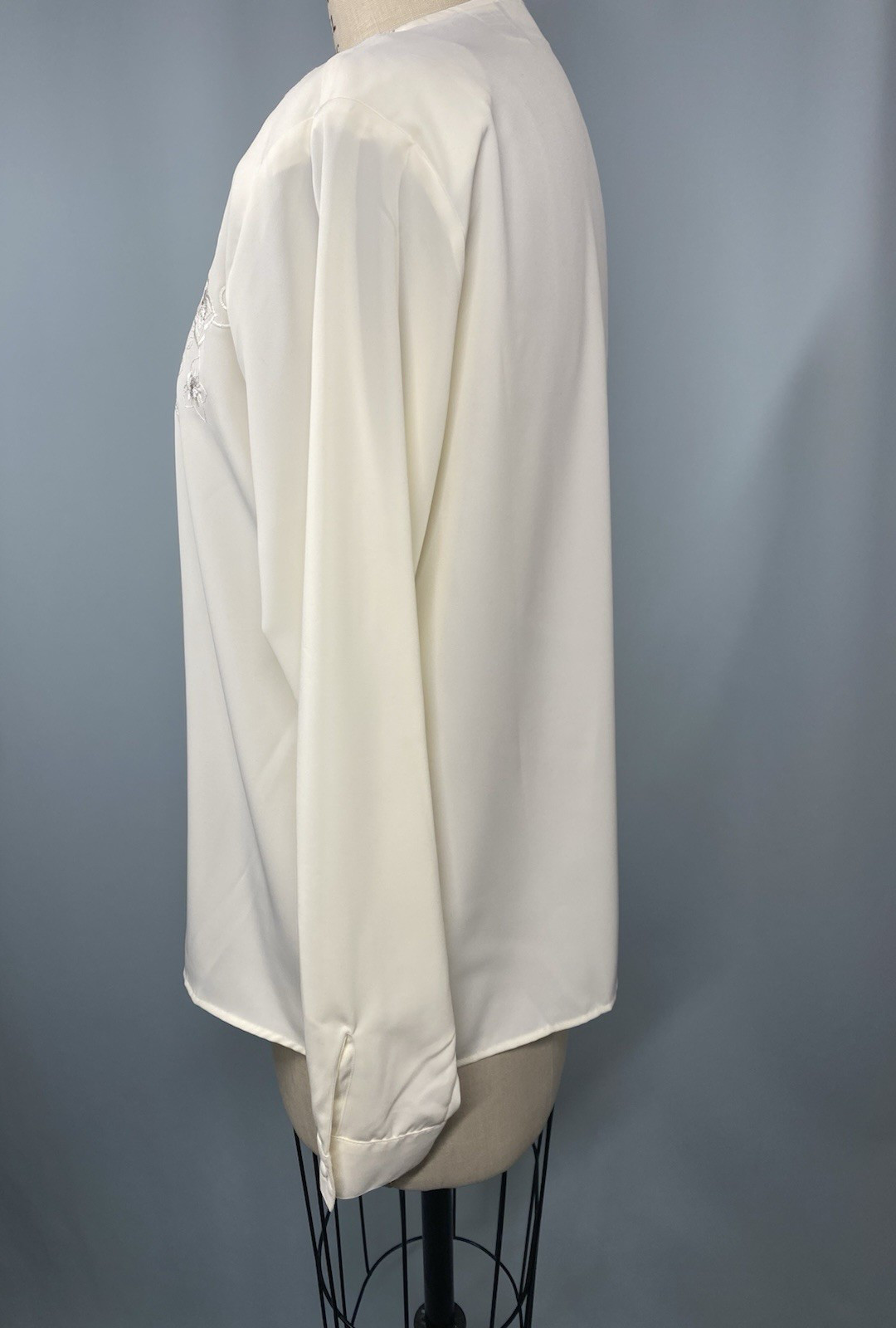 Vintage Blouse Top SIZE LARGE 10 ivory embroidered CLAUDIA RICHARD 80s 90s
