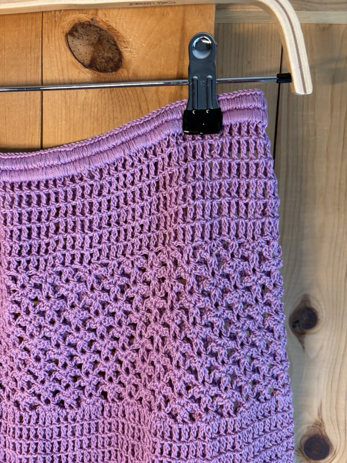 VTG Lavender Crochet Knee Length Skirt Women’s Sz S/M WAIST 24-32” Boho Hippy
