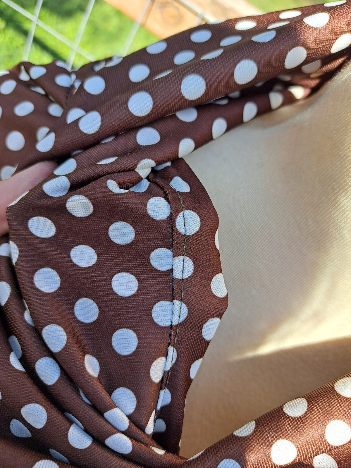 Vintage 70s Brown and White Polka Dot Puffy Dress S/M Long Flow Skirt