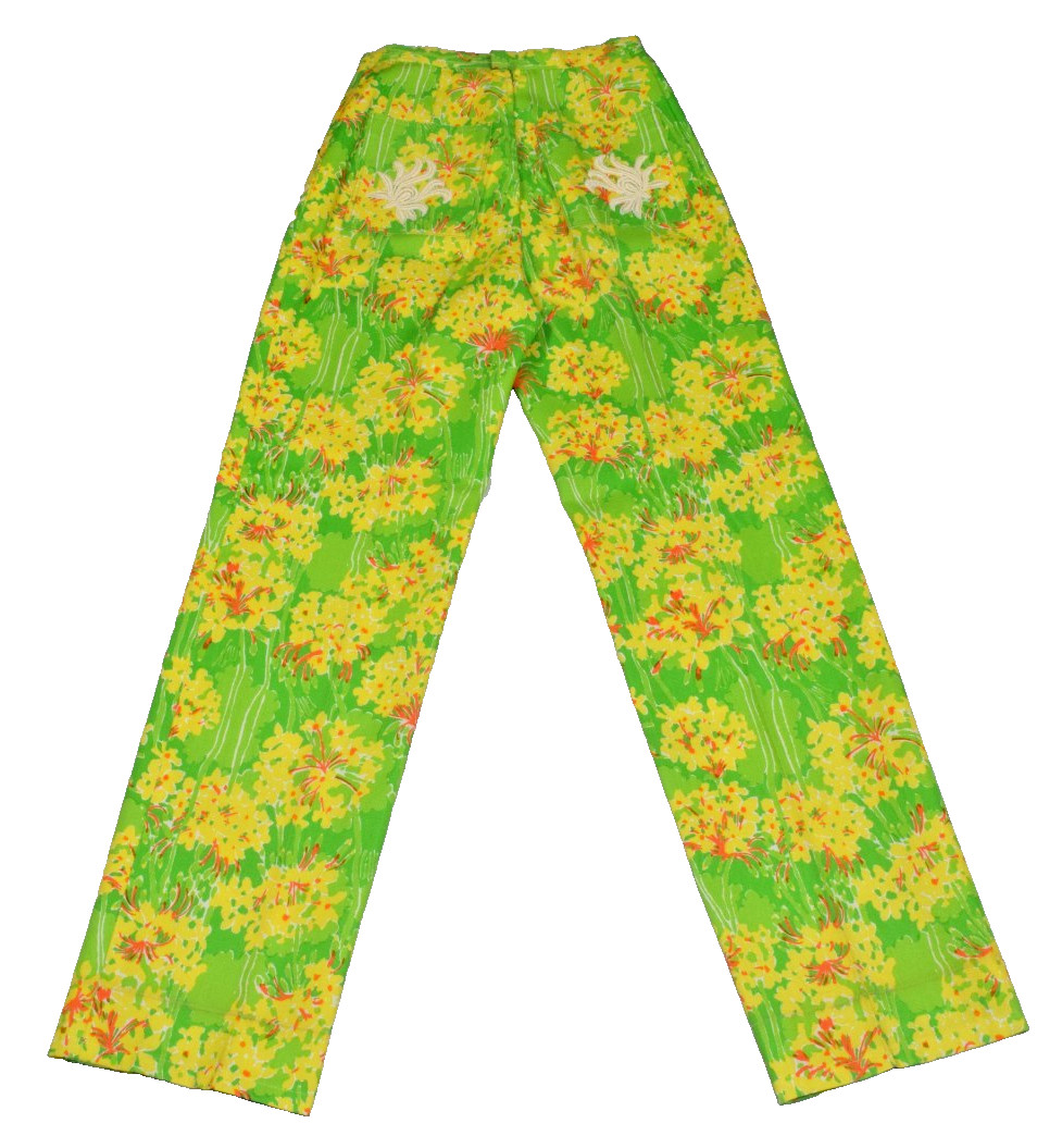 Vintage Lilly Pulitzer Pants Size 28X30 Green Yellow Floral Pocket Appliques Zip