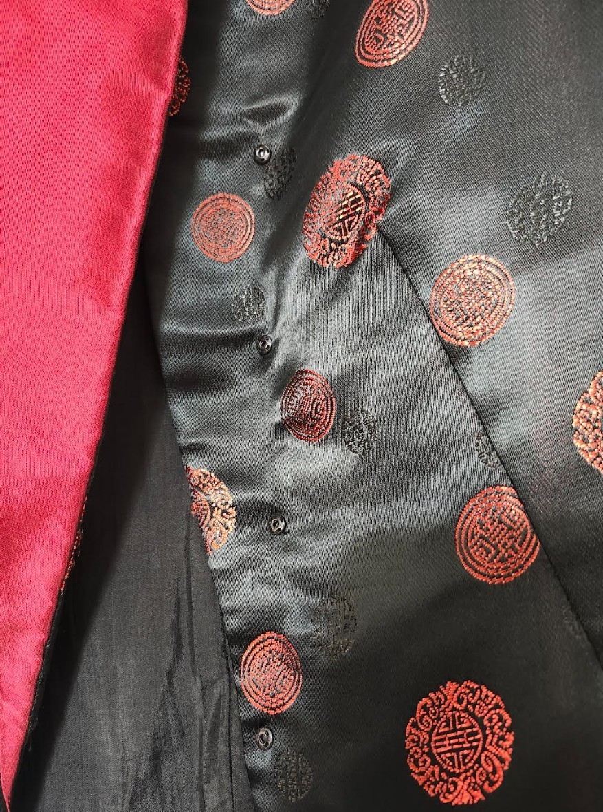 VTG 80’s does 30s Inspired Red Black Satin Brocade Asian Motif Jacket S M Gigi