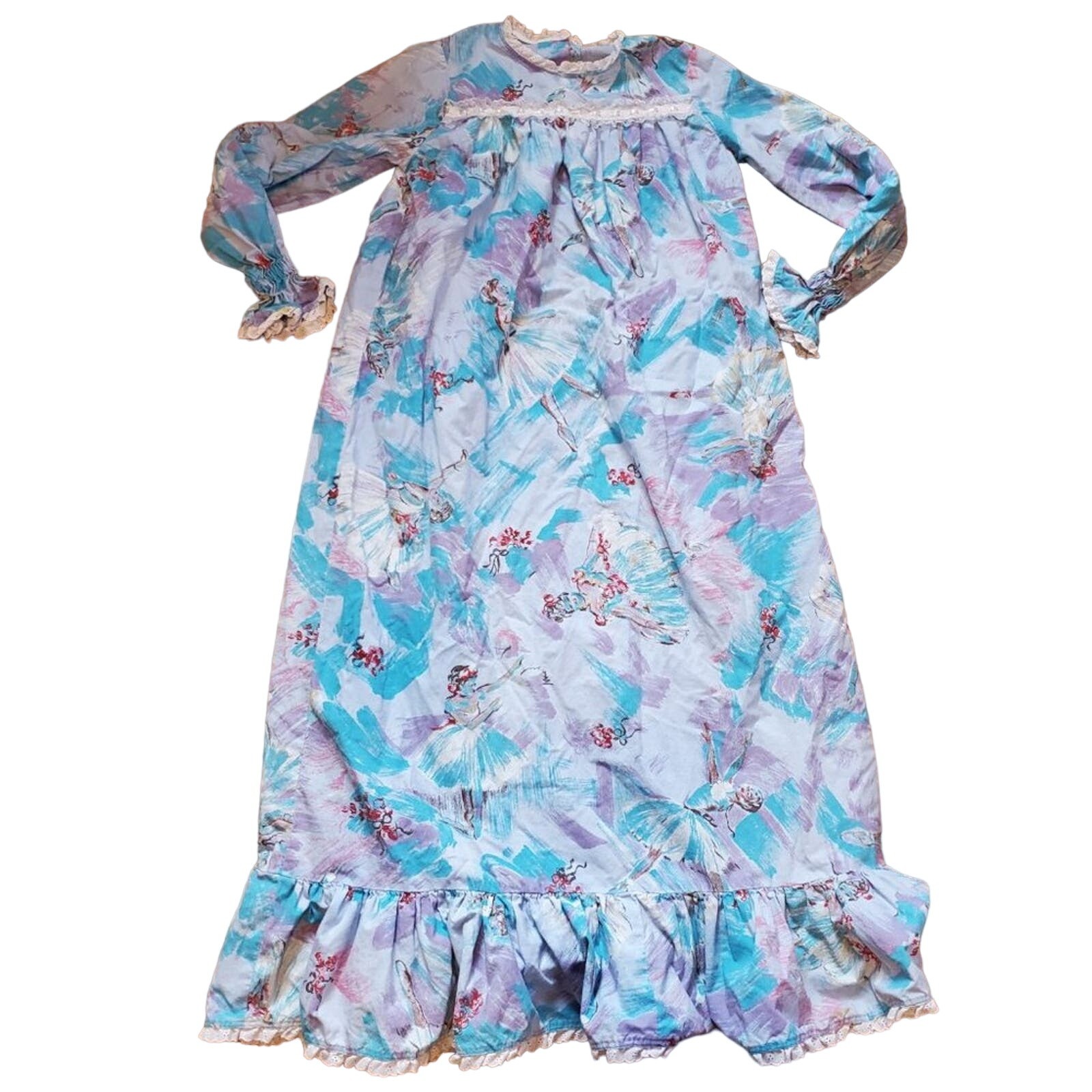 Vintage Ballerina Long Sleeve Ruffle Maxi Dress Gown Mock Neck Coquette Ballet