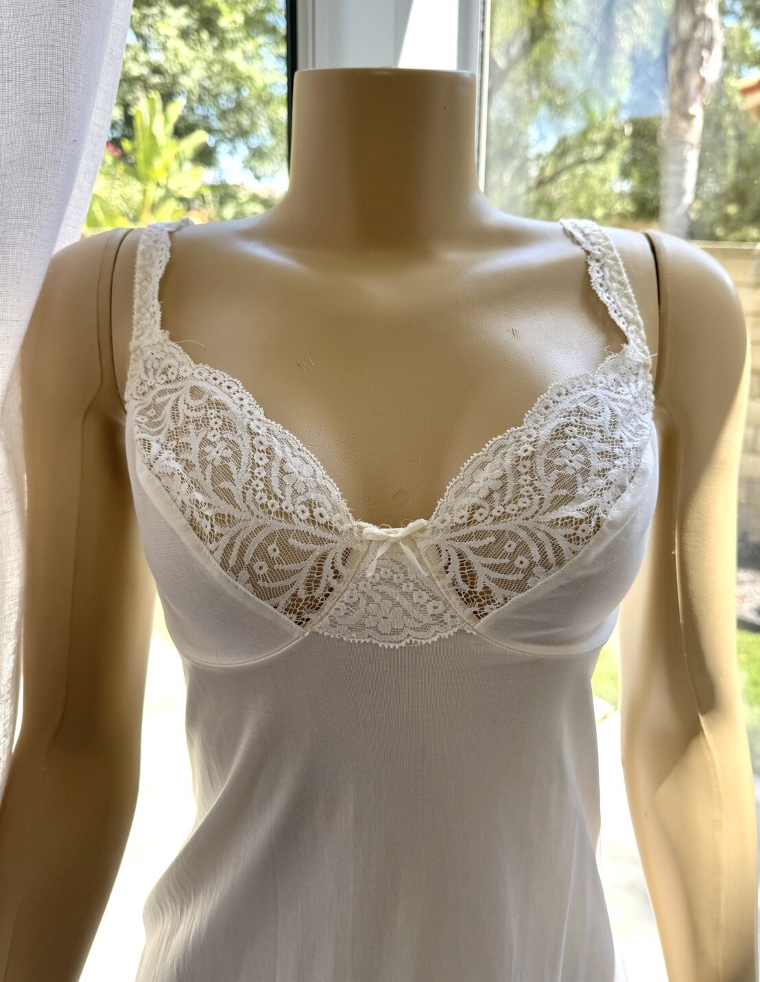 Vintage OLGA Off White Nightgown Embroidered Mesh and Lace Size 34C