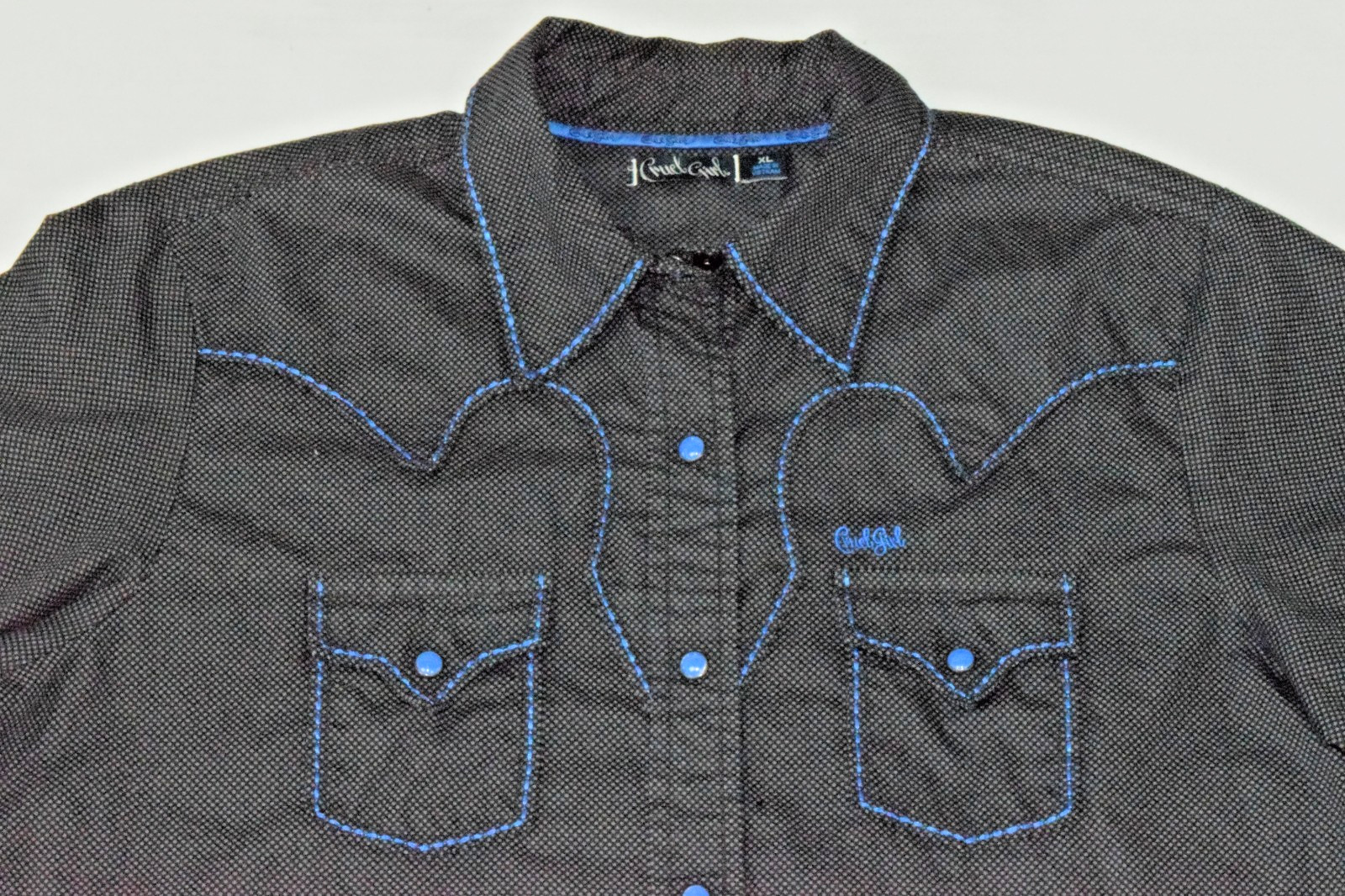 Vintage Western Shirt Cruel Girl Size XL 90s Black Electric Blue Stitch Snaps