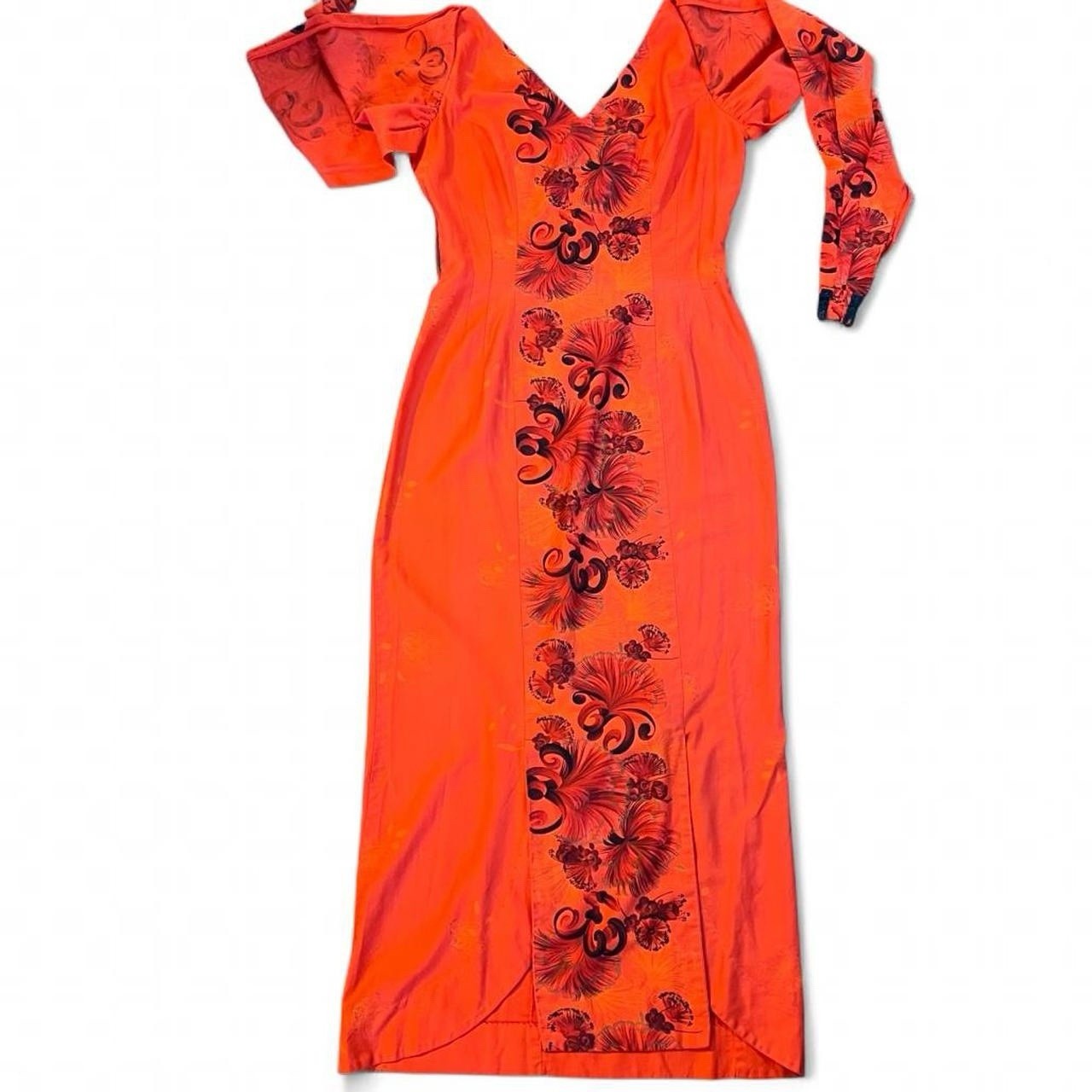 VTG Hawaiian Togs 50s 60s Maxi Dress Aloha Tropical Tiki Luau Red Floral Wrap