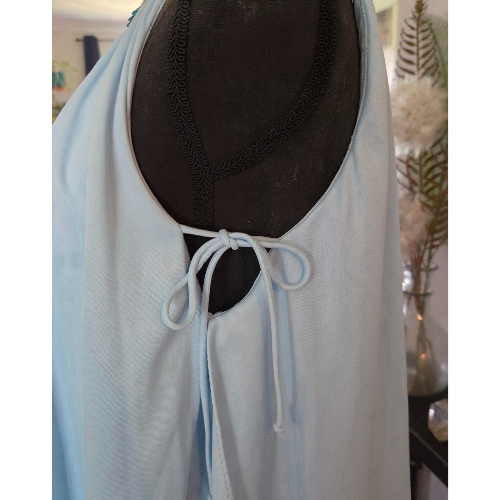 Vintage Grecian-style draped gown with sequin bollar-Powder blue, size 8/10