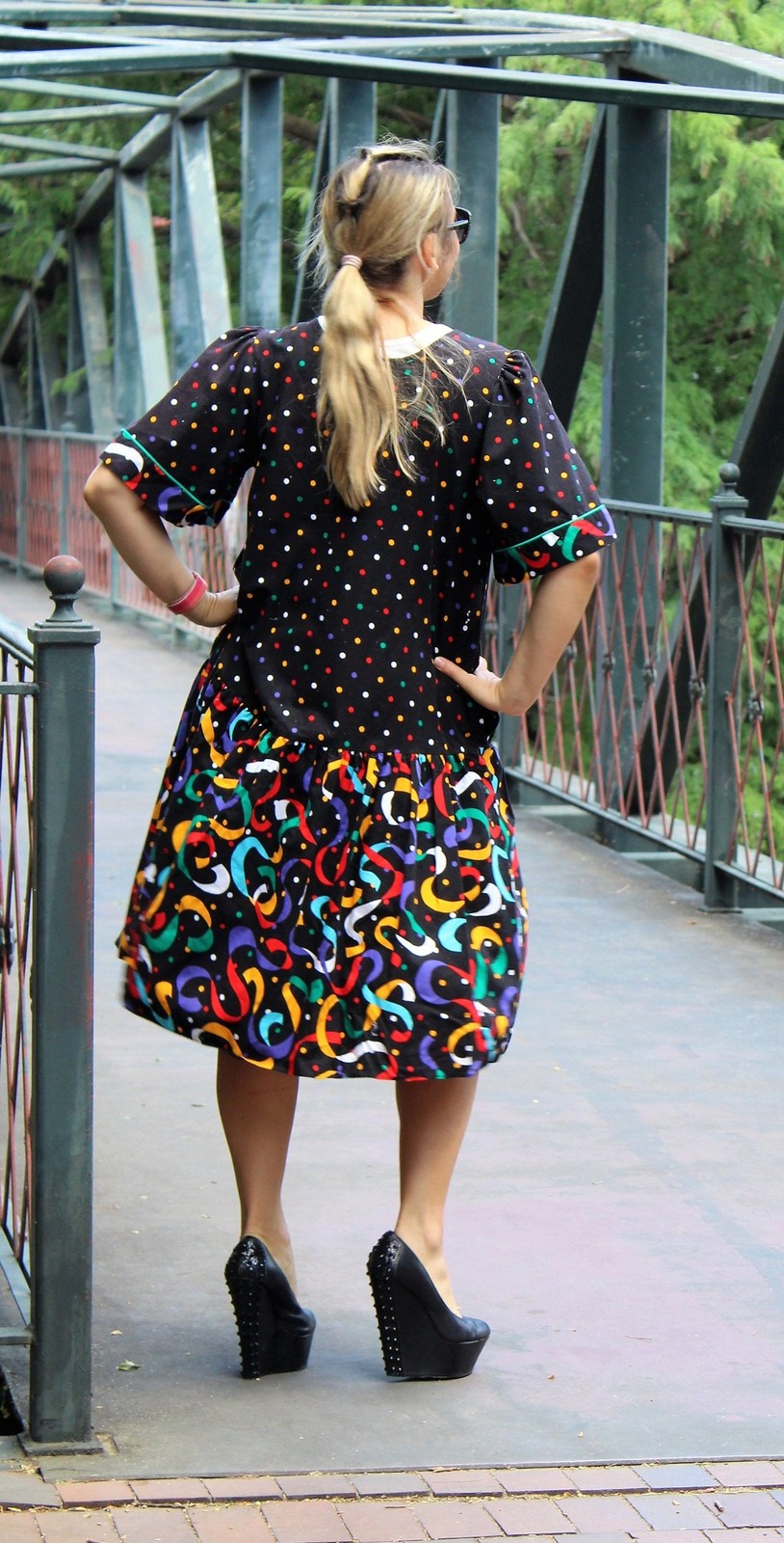 Vintage 80s Appel Caftan Dress Large Women Multicolor Cotton Loose Fit