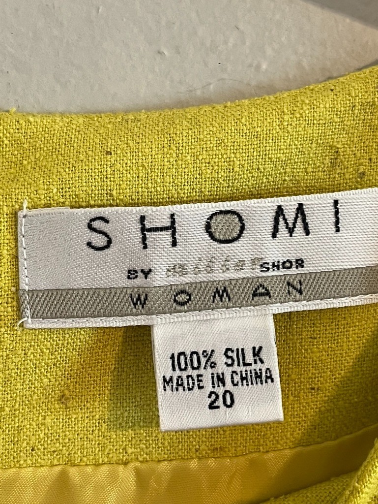 Vintage Silk Shift Embroidery Dress Yellow 20 Boho Indie Folk Classic Preppy 80s