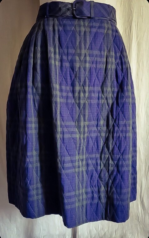Vtg 60s Mod Bell Shaped Quilted All Cotton Skirt w Self Fabric Belt MS Pat CA XS