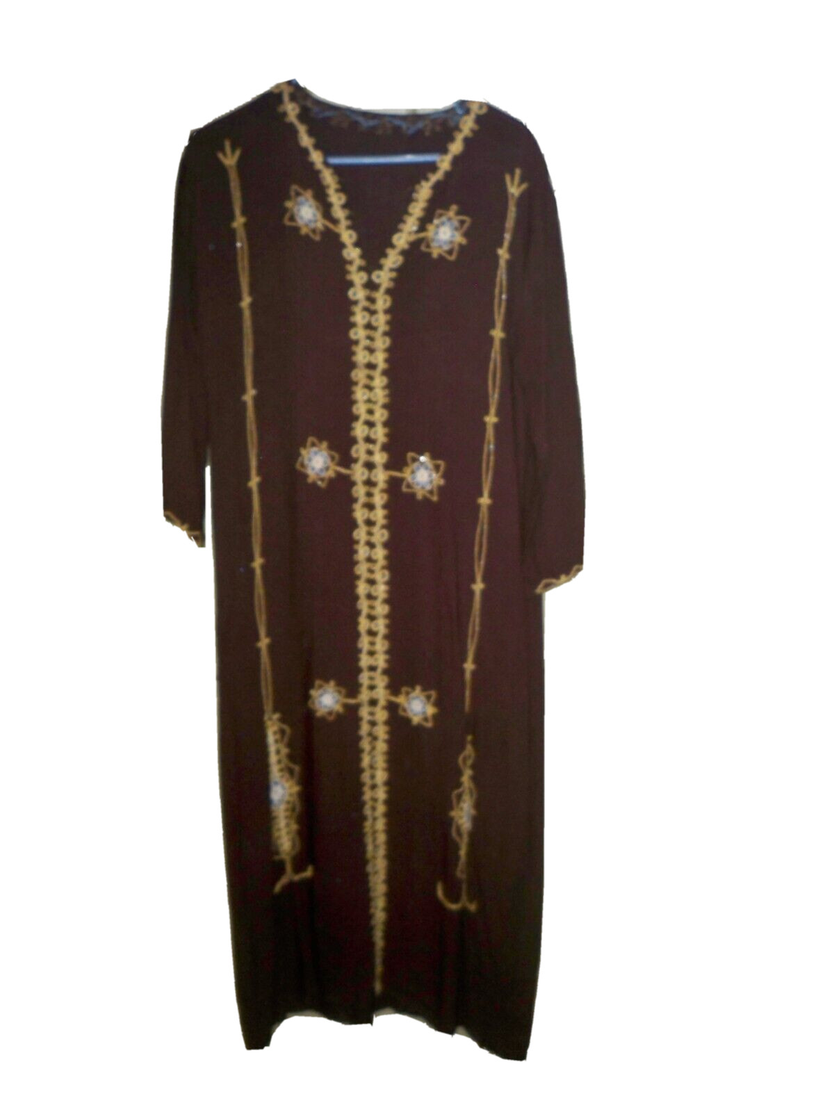 Vintage Handmade Embroidered Huipil African Dress Lounge Mumu Boho Size S/M