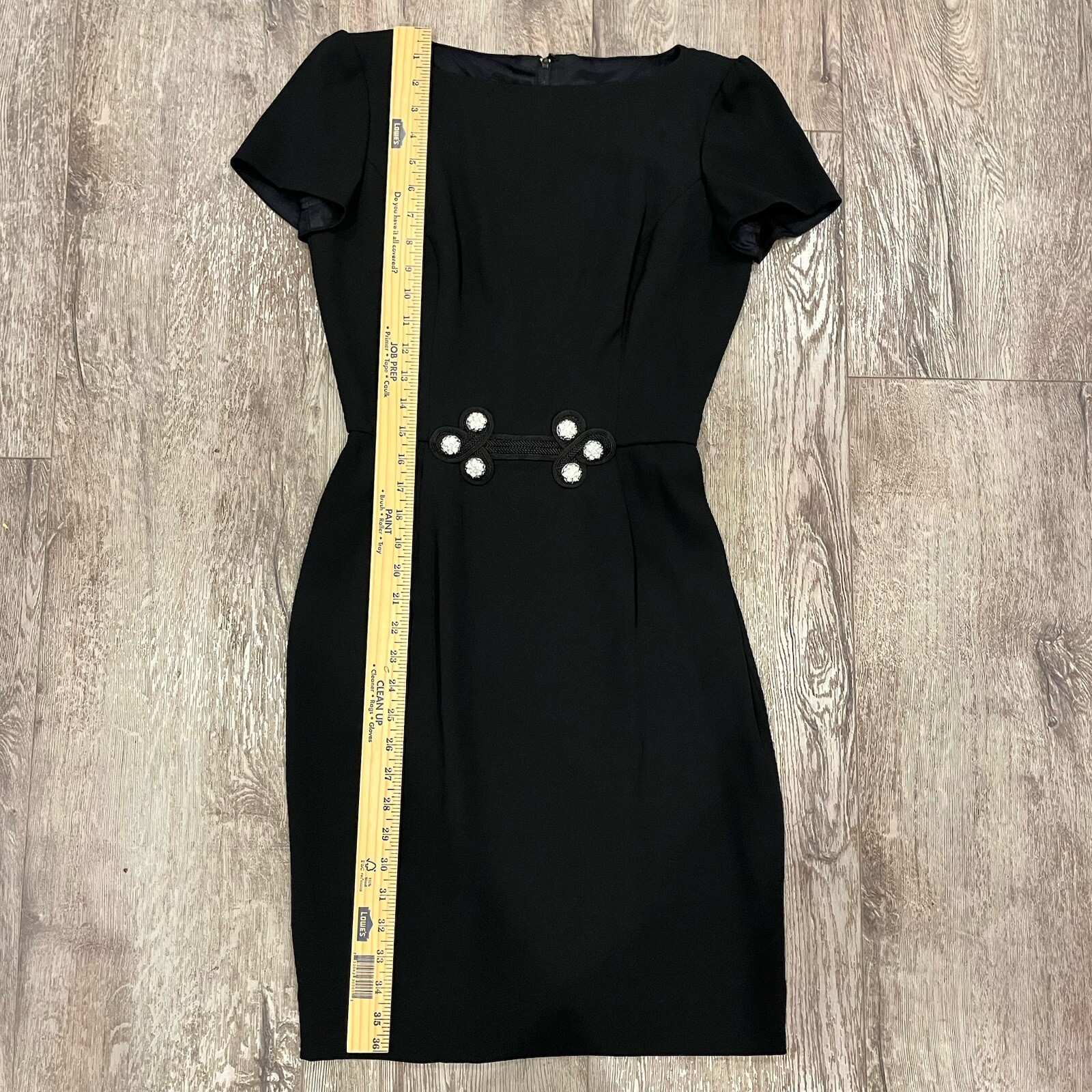 Vintage Francais Huey Waltzer Black Sheath Dress 4 Rhinestone Cocktail Elegant