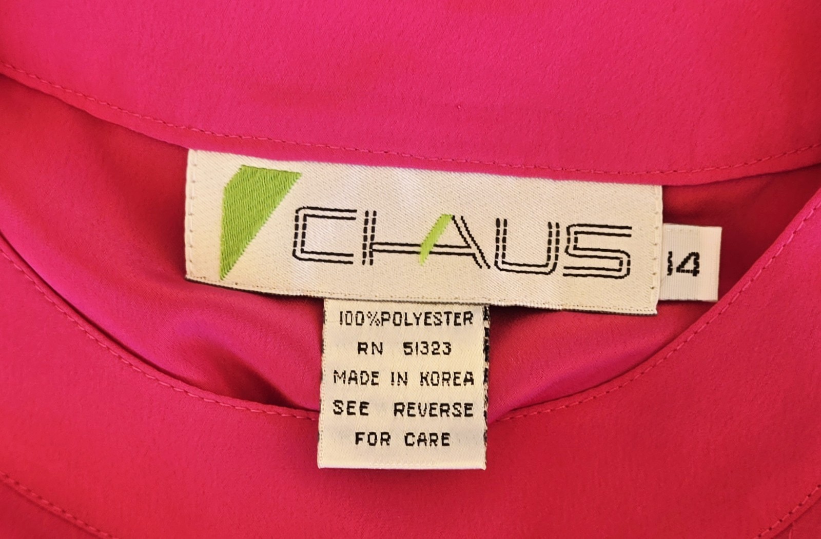1980s CHAUS SPORT Fuchsia Front Pleated Poly Blouse w/Shoulder Button Closure 14
