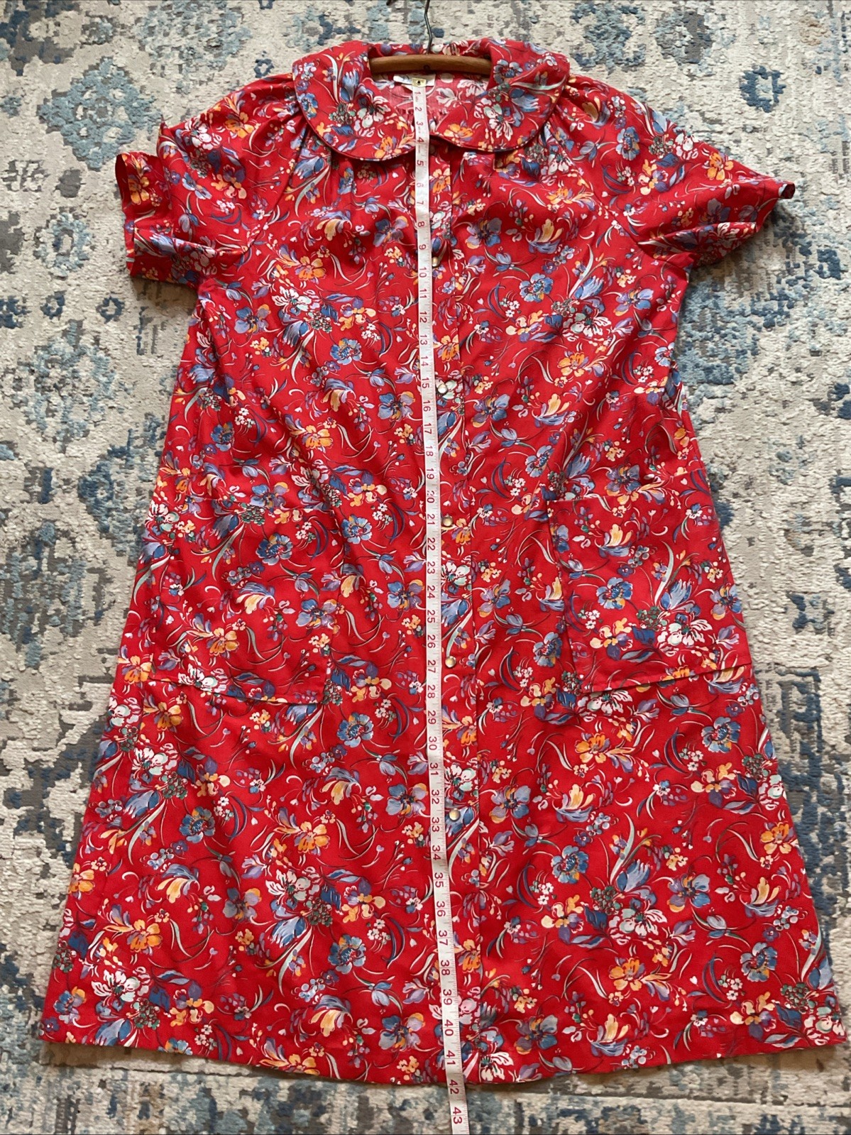 Damea Vintage Housecoat Womens Large Red All- Over Floral Print Grandmacore