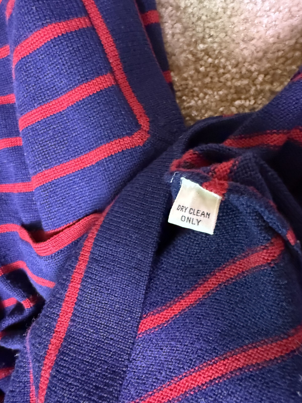 VTG Gloria Sachs Women Sweater Dress Sz Medium Merino Wool Blue Red Striped F138