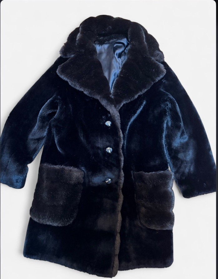 Borgana Black Fur Coat Borgana Deep Pile Fabric Vintage Women’s Regular 1960s