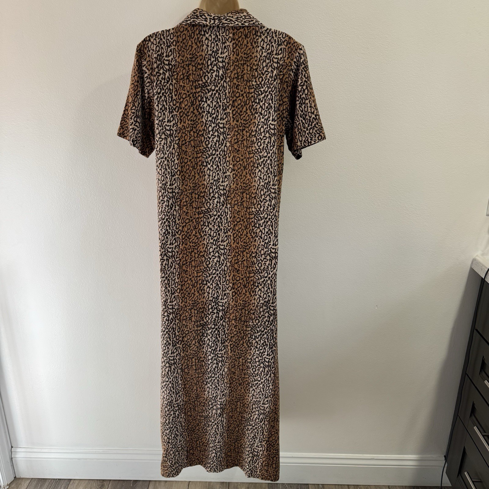 Vintage Y2K 90s Nick & Sarah Maxi Dress S Leopard 100% Raw Silk Grunge Punk