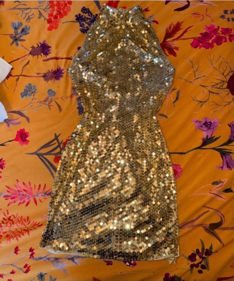 Vintage 1980s-90s size medum Niteline gold sequin mini dress