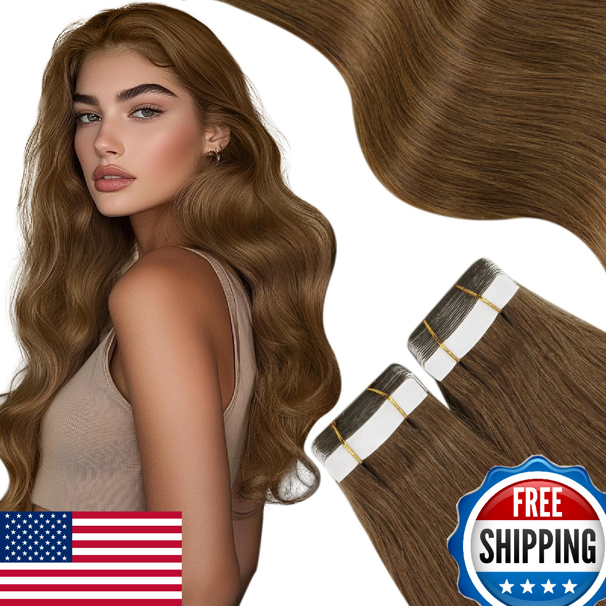 Moresoo Tape in Hair Extensions Chestnut Brown 14 Inch Human Hair Real Extension
