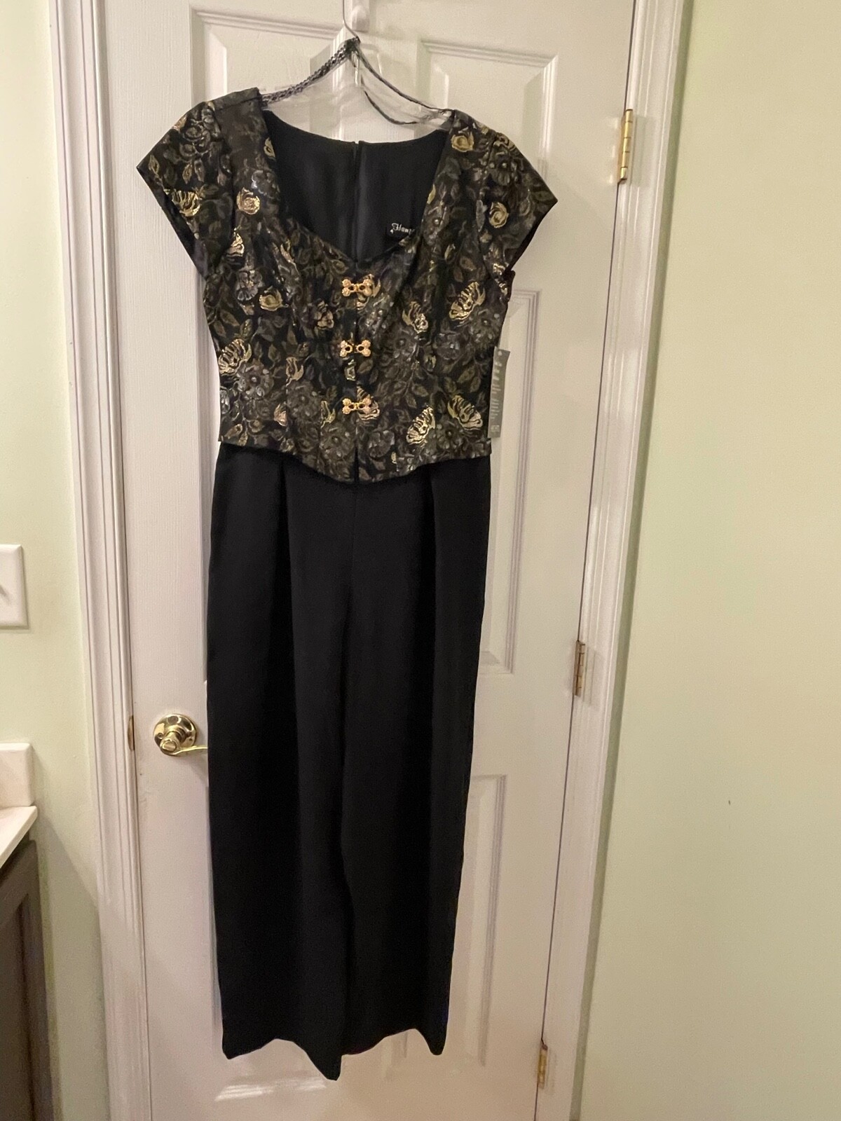 Vintage Hampton Nites Black & Metallic 1980-90s Jumpsuit w/rhinestone Buttons